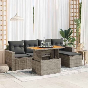Set Divano da Giardino 6 pz con Cuscini Grigio in Polyrattan