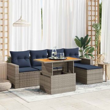 Set Divano da Giardino 6 pz con Cuscini Grigio in Polyrattan
