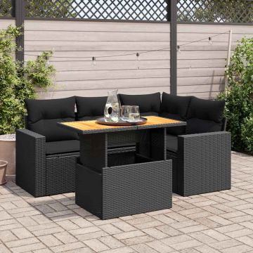 Set Divani da Giardino 5 pz con Cuscini in Polyrattan Nero