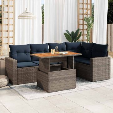 Set Divano da Giardino 6 pz con Cuscini Grigio in Polyrattan