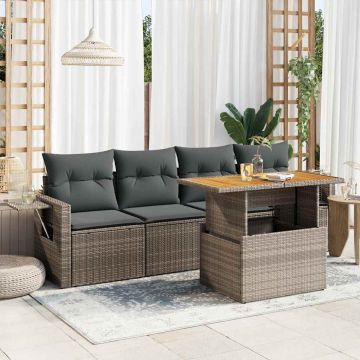 Set Divano da Giardino 5 pz con Cuscini Grigio in Polyrattan