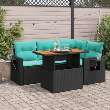 Set Divani da Giardino 5 pz con Cuscini in Polyrattan Nero