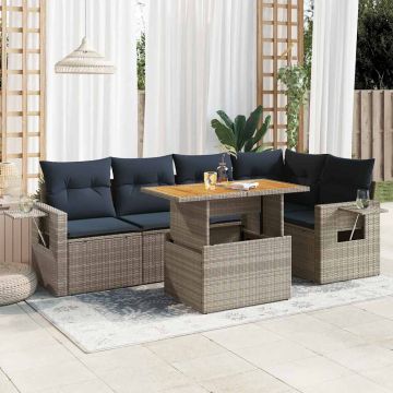Set Divano da Giardino 6 pz con Cuscini Grigio in Polyrattan