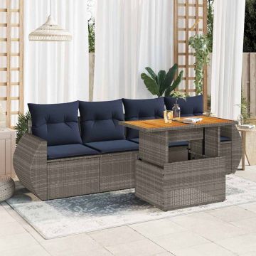Set Divano da Giardino 5 pz con Cuscini Grigio in Polyrattan