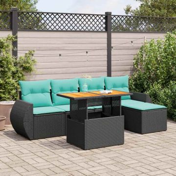 Set Divano da Giardino 6 pz con Cuscini Nero in Polyrattan
