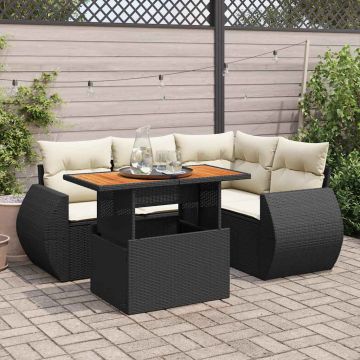 Set Divani da Giardino 5 pz con Cuscini in Polyrattan Nero