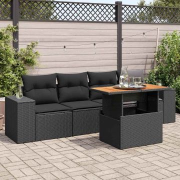 Set Divani da Giardino 5 pz con Cuscini in Polyrattan Nero