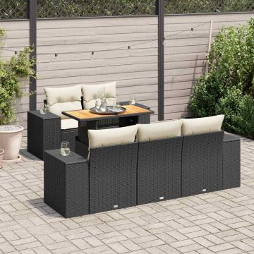 Set Divano da Giardino 6 pz con Cuscini Nero in Polyrattan