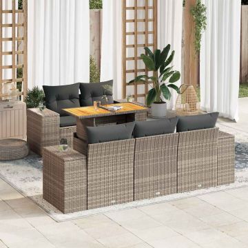 Set Divano da Giardino 6 pz con Cuscini Grigio in Polyrattan