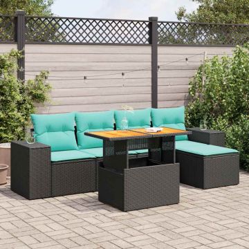 Set Divano da Giardino 6 pz con Cuscini Nero in Polyrattan