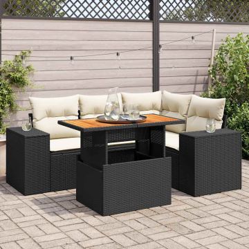 Set Divani da Giardino 5 pz con Cuscini in Polyrattan Nero