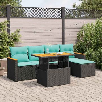 Set Divano da Giardino 6 pz con Cuscini Nero in Polyrattan