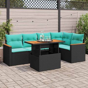 Set Divano da Giardino 6 pz con Cuscini Nero in Polyrattan
