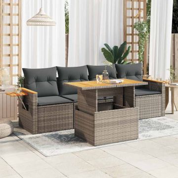 Set Divano Giardino 5 pz con Cuscini Grigio Polyrattan Acacia