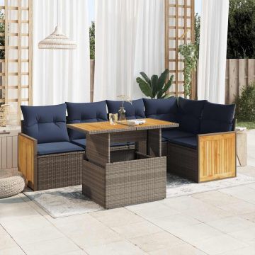 Set Divano da Giardino 6pz con Cuscini Grigio Polyrattan Acacia