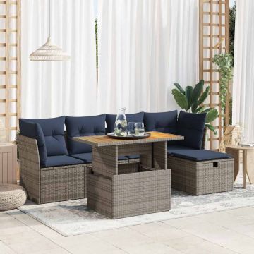 Set Divano da Giardino 6pz con Cuscini Grigio Polyrattan Acacia