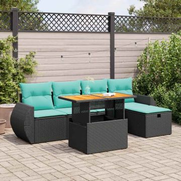 Set Divano Giardino 6 pz con Cuscini Marrone Polyrattan Acacia