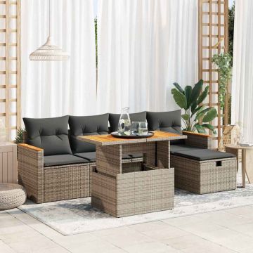 Set Divano da Giardino 6 pz con Cuscini Grigio in Polyrattan