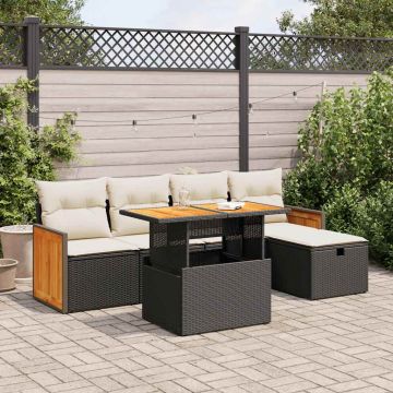 Set Divano da Giardino 6 pz con Cuscini Nero in Polyrattan