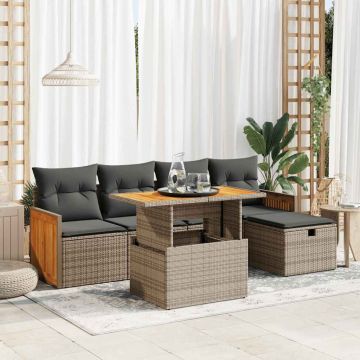 Set Divano da Giardino 6 pz con Cuscini Grigio in Polyrattan