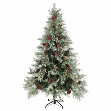 Albero di Natale Preilluminato con Pigne Verde 120 cm PVC e PE