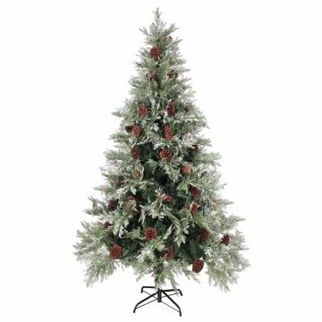 Albero di Natale Preilluminato con Pigne Verde 195 cm PVC e PE