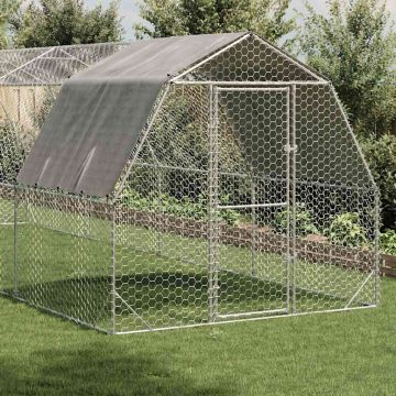 Recinto per Polli con Tetto 2,5x8x2,25 m in Acciaio Zincato