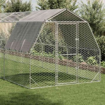 Recinto per Polli con Tetto 2,5x10x2,25 m in Acciaio Zincato