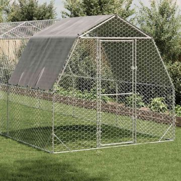 Recinto per Polli con Tetto 2,5x12x2,25 m in Acciaio Zincato