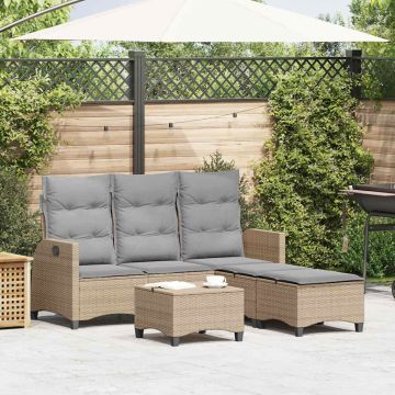 Set Divano da Giardino 3 pz con Cuscini a L Beige in Polyrattan