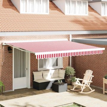 Tenda retrattile Rosso e Bianco 400 × 300 cm Tessuto e Metallo