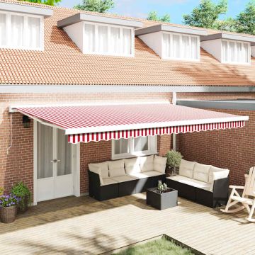 Tenda retrattile Rosso e Bianco 500 × 300 cm Tessuto e Metallo