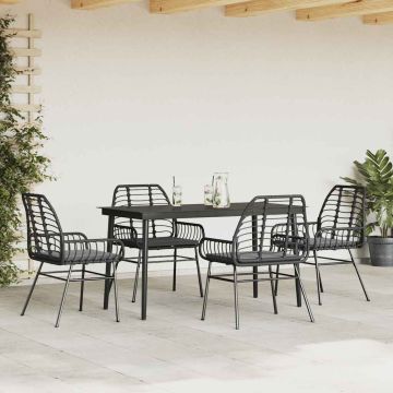 Set da Pranzo da Giardino con Cuscini 5 pz Polyrattan Vetro