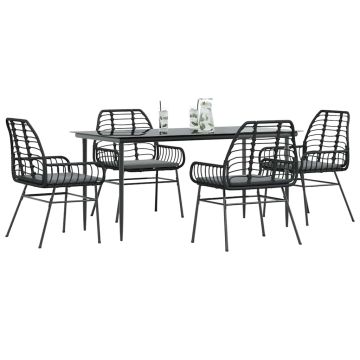 Set da Pranzo da Giardino con Cuscini 5 pz Polyrattan Vetro
