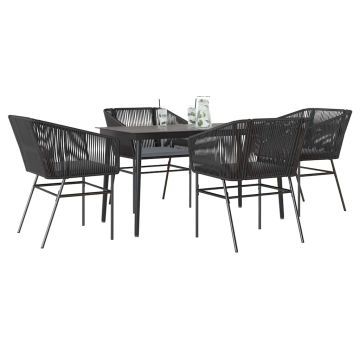 Set da Pranzo da Giardino con Cuscini 5 pz Polyrattan Vetro