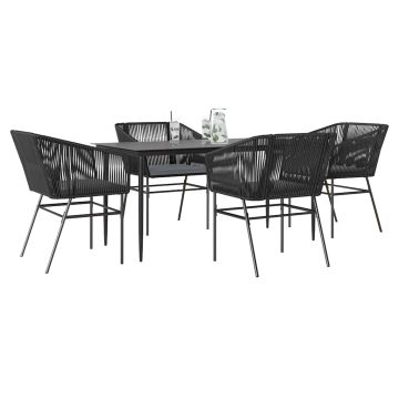 Set da Pranzo da Giardino con Cuscini 5 pz Polyrattan Vetro