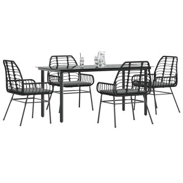 Set da Pranzo da Giardino con Cuscini 5 pz Polyrattan Vetro