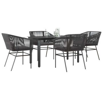 Set da Pranzo da Giardino con Cuscini 5 pz Polyrattan Vetro