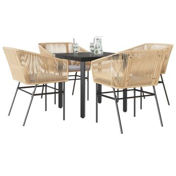 Set da Pranzo da Giardino 5pz con Cuscini Polyrattan Vetro