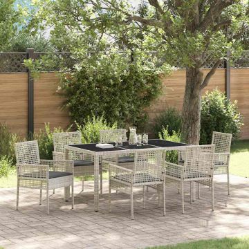 Set da Pranzo per Giardino 7 pz Grigio chiaro polyrattan