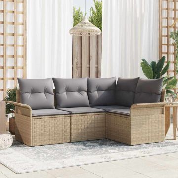 Set Divano da Giardino 4 pz Beige polyrattan