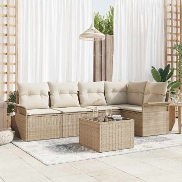 Set Divano da Giardino 6 pz Beige polyrattan