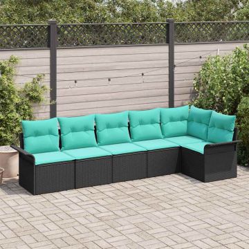 Set Divano da Giardino 6 pz Nero polyrattan