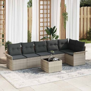Set Divano da Giardino 7 pz Grigio chiaro polyrattan