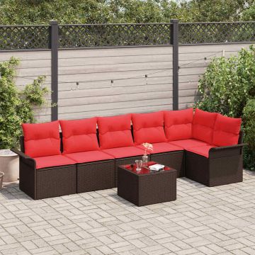 Set Divano da Giardino 7 pz Marrone polyrattan
