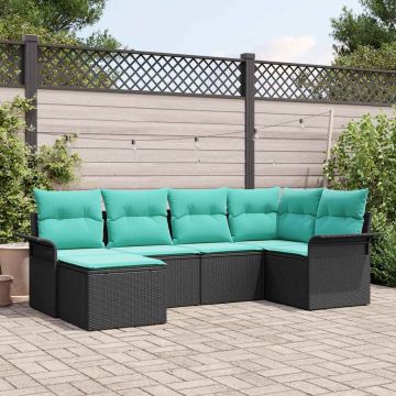 Set Divano da Giardino 6 pz Nero polyrattan
