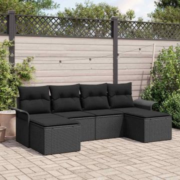 Set Divano da Giardino 6 pz Nero polyrattan