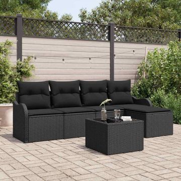 Set Divano da Giardino 6 pz Nero polyrattan