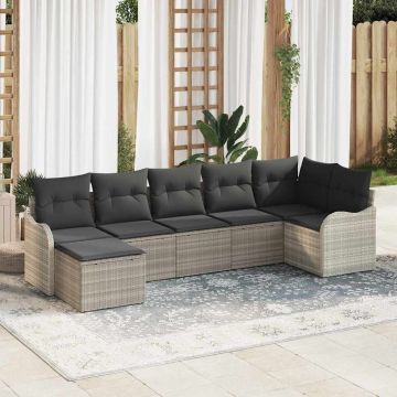 Set Divano da Giardino 7 pz Grigio chiaro polyrattan