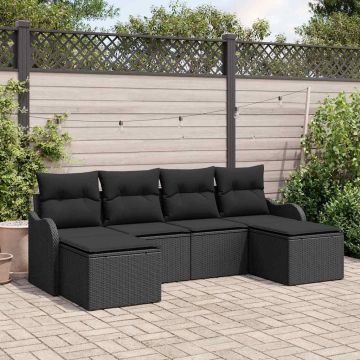 Set Divano da Giardino 6 pz Nero polyrattan